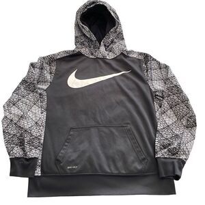 EUC! Nike Boys Gray Hooded Sweatshirt Web Print  - Size XL